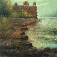 A. Q. Arif, 14 x 14 Inch, Oil on Canvas, Citysscape Painting, AC-AQ-330